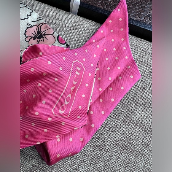 Authentic Coach Pink Skinny Scarf | 100% Silk Bag Scarf - Picture 2 of 4